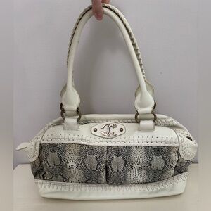 ROBERTO CAVALLI 2000 WHITE LEATHER PYTHON PRINT HANDBAG